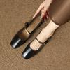 Retro Buckle Burgundy Mary Jane Single Shoes Square Toe Shallow Mouth Single Shoes Necessary Low Top Shoes for Commuting