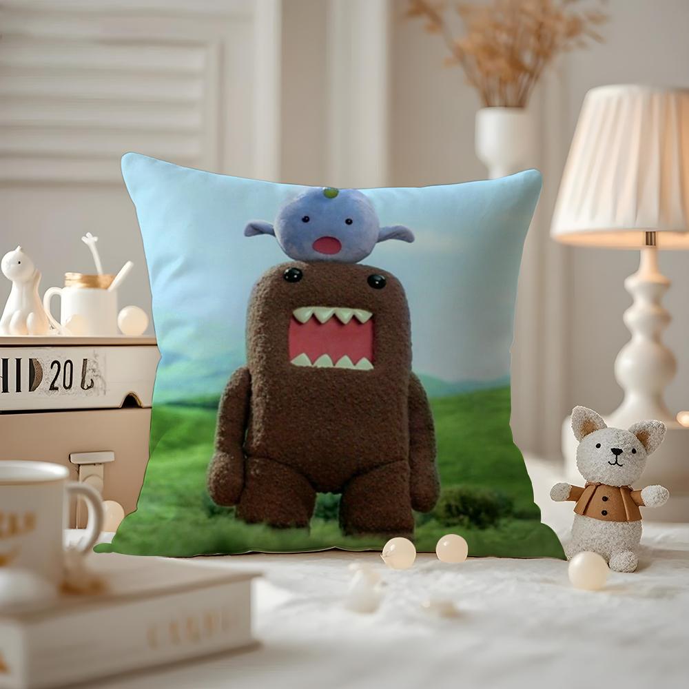 Cute Domo-kun Cushion Cover Anti-dustmite Pillowcase Invisible Zipper Silky Short Plush Sofa Cushion Cover