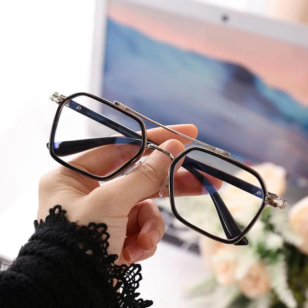 Reduces Eye Strain Vintage Polygon Double Frame UV Protection Reading Glasses Anti Blue Light Flat Mirror Eyewear Eyeglasses