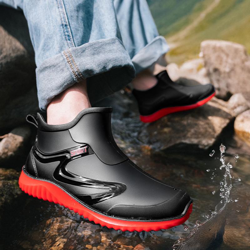 Short-tube Rain Boots for Men's Takeaway Rider Construction Site Rubber Shoes Kitchen Fishing Waterproof Men PVC Warm Rain Boots