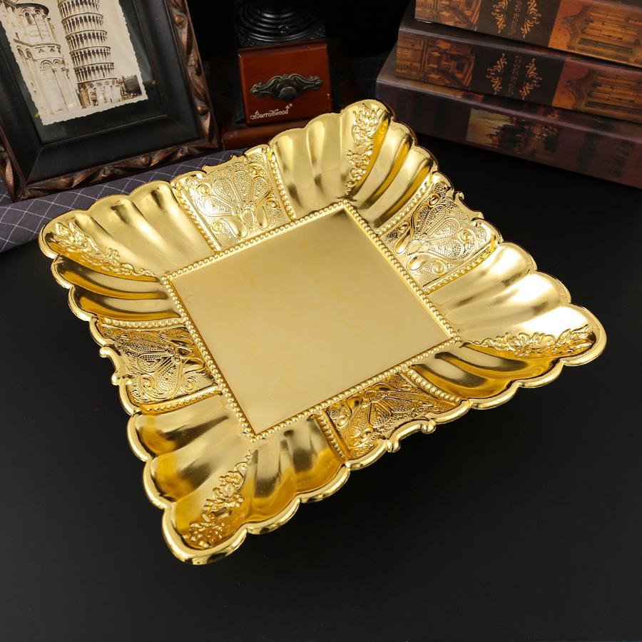 

European light luxury alloy square lace fruit plate restaurant reception fruit plate snack candy plate guest restaurant 18*18*6.5