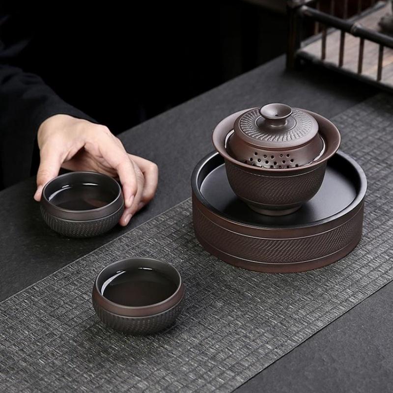 Jianshui Purple Pottery Gaiwan Ceramic Handmade Household Kung Fu Tea Set Tea Bowl Tea Cup Tea Maker Tea Ceremony Tea Tureen