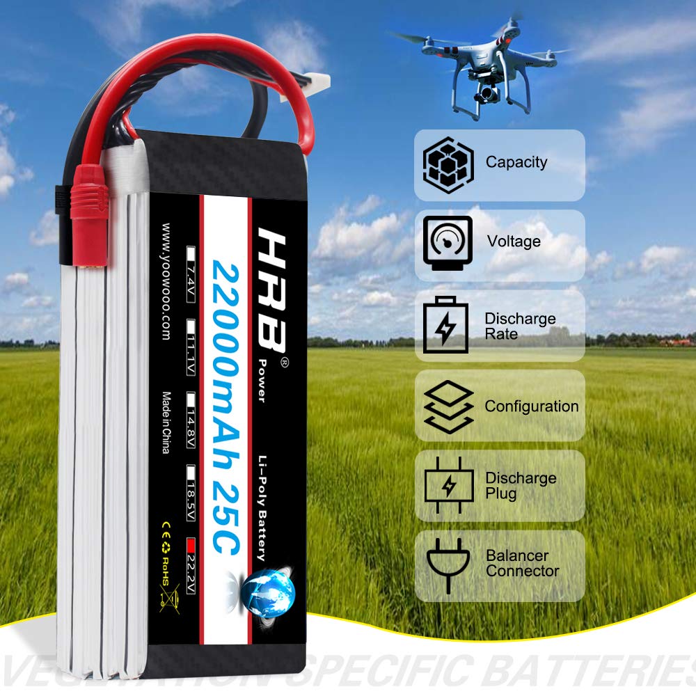 HRB Lipo Pack 22.2V 6S 22000mAh 25C AS150 XT150 Plug for DJI S800 S900 S1000 + UAV E1200 Plant Protector