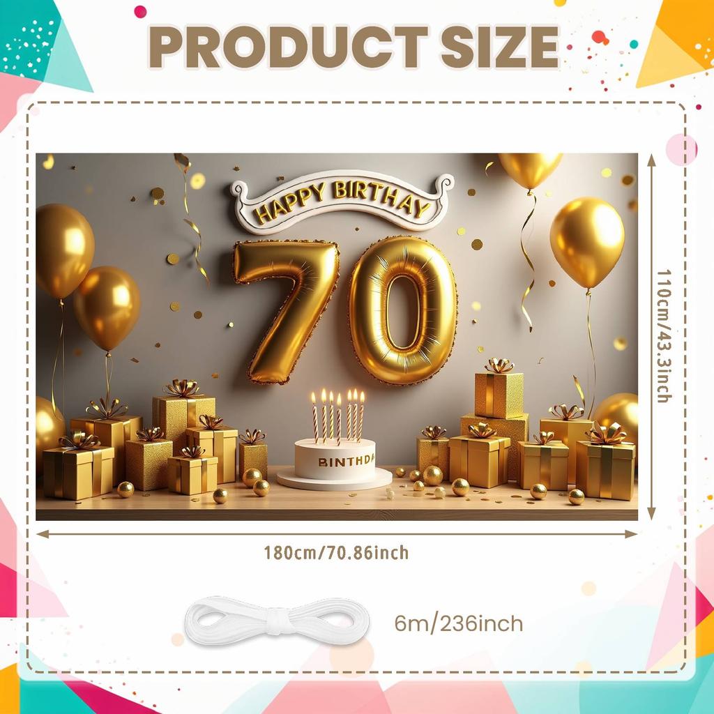 Golden Birthday Display Golden Theme Senior Party Backdrop Birthday Party Background Metallic Balloons 70th Anniversary Banner