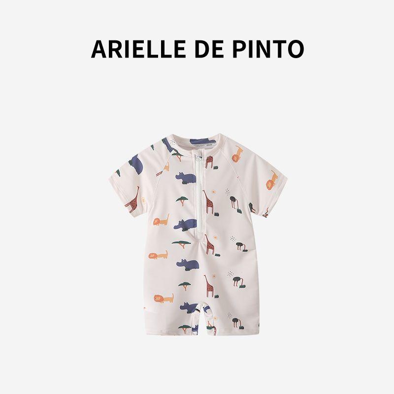 French Arielle De Pinto Kidsren s One-Piece Swimsuit for Boys, New Summer Boys Swimsuit with Sun Protection Beige 140