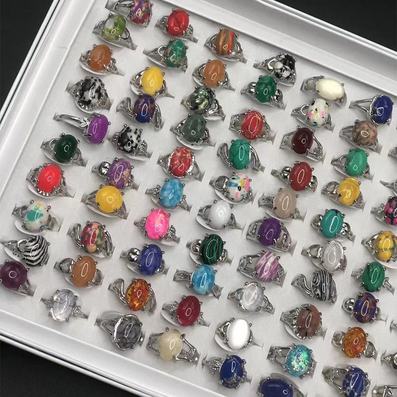 Mixed Style Natural Stone Rings Set - Gemstone Finger Jewelry Collection