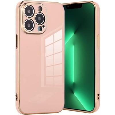 Schutzhülle - E.F.CONNECTION - iPhone 13 Pro Max - Flexibel - Rosa - Goldene Umrandung