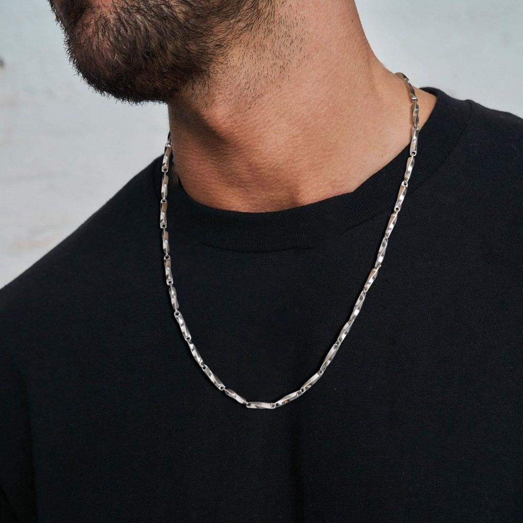 Herren Möbius-Ketten Halsketten Geschenke Schmuck, Silberfarbe 4 mm Breite Edelstahl Geometrische Verdrehte Glieder Choker Halsband