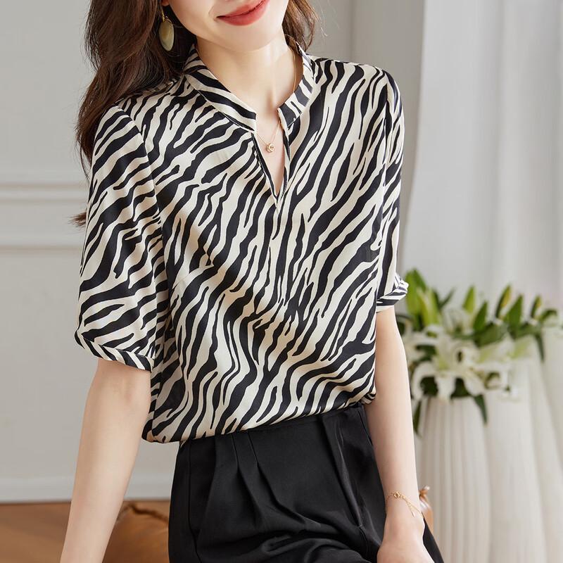 

Роскошная футболка с коротким рукавом и принтом зебры, 90% шелк US 5