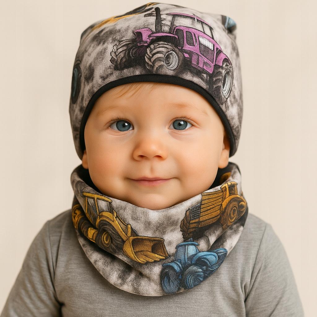 Comple Bambino Cappello+Scaldacollo 92-104 Per Ragazzo 46-50 Autunno Con Trattorini