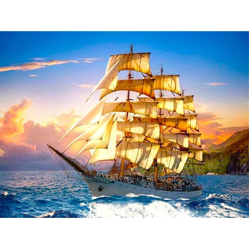 New 5D DIY Diamond Painting Sailboat Diamond Embroidery Sea View Cross Stitch Full Round Drill Home Decor Manual Art Gift