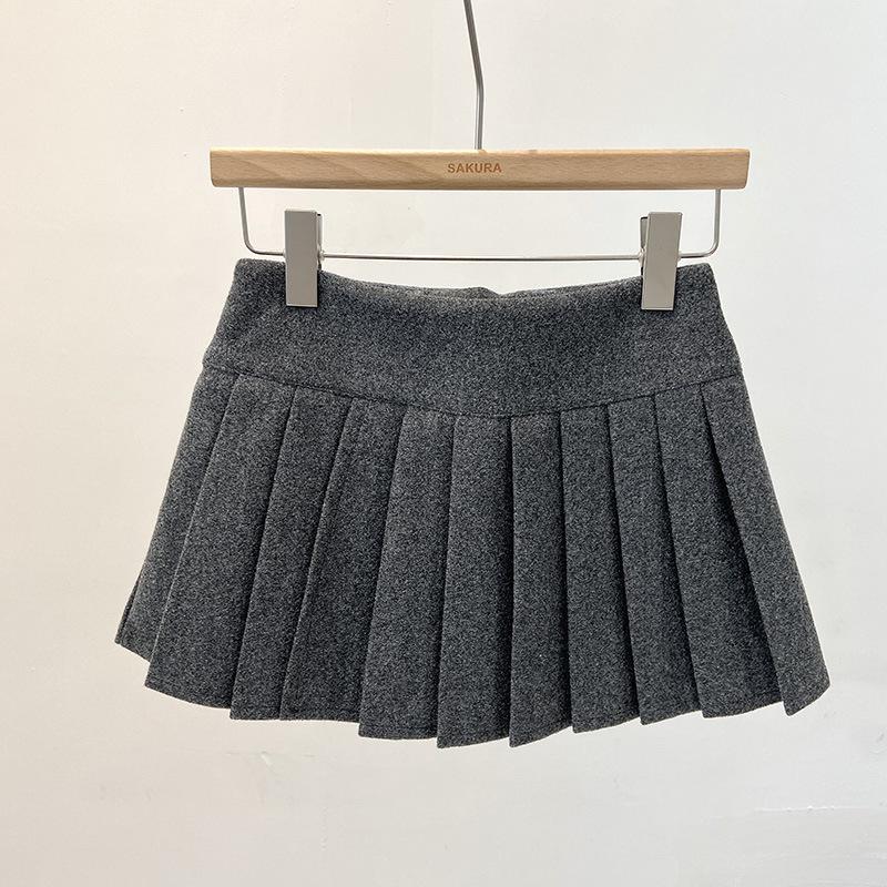 Elegant Grey Wool A-Line Pleated Skirt for Women - Versatile, Age-Reducing, Anti-Exposure, Korean Style, Autumn Winter 2025