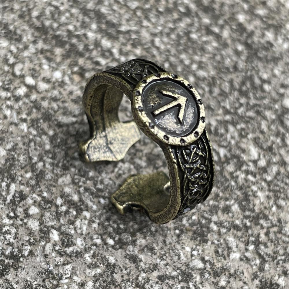 Viking Rune Ring Adjustable Norse Jewelry for Women Men Vintage Runic Amulet Stylish Unisex Design