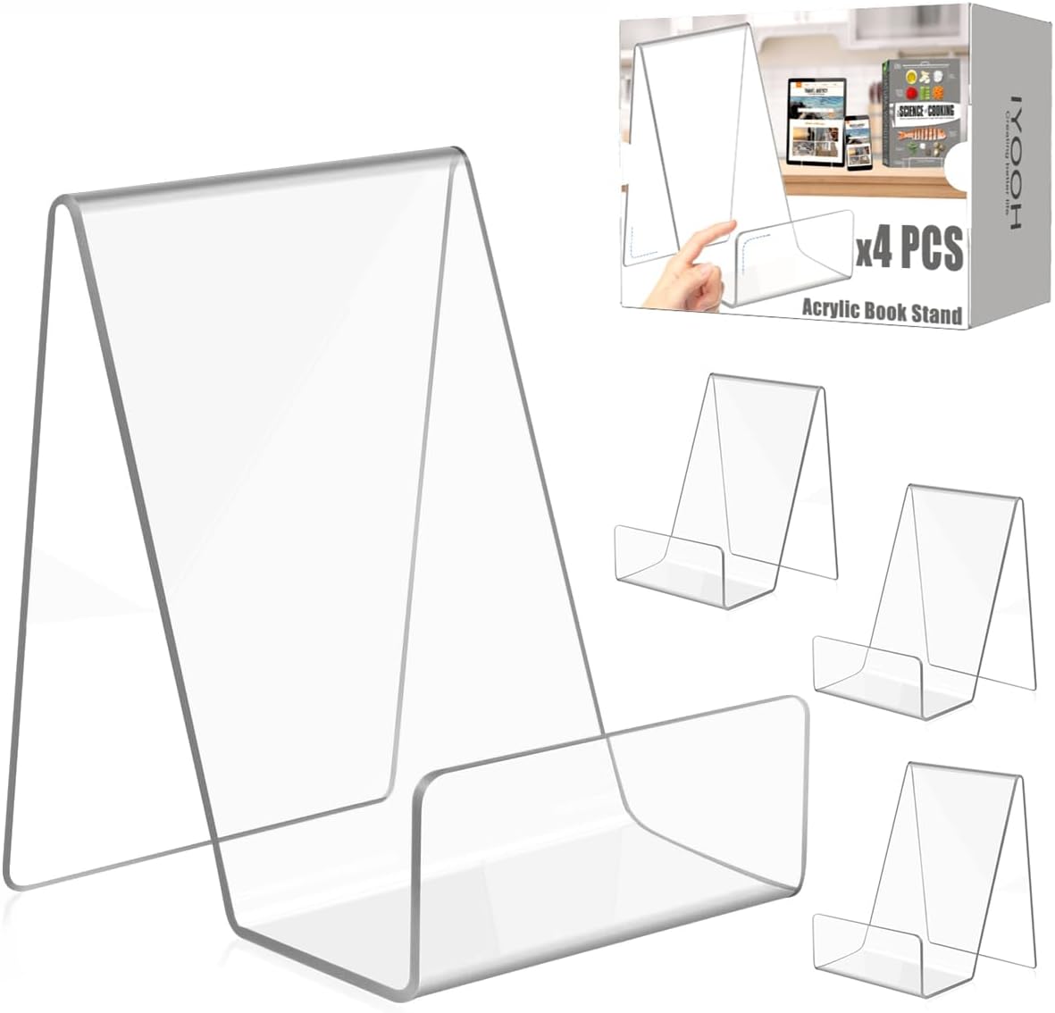 

4 Pack Acrylic Book Stands for Display, Clear Book Holder Display Stand, 4-Inch Small Easel Picture Stands for Vinyl, Postcard