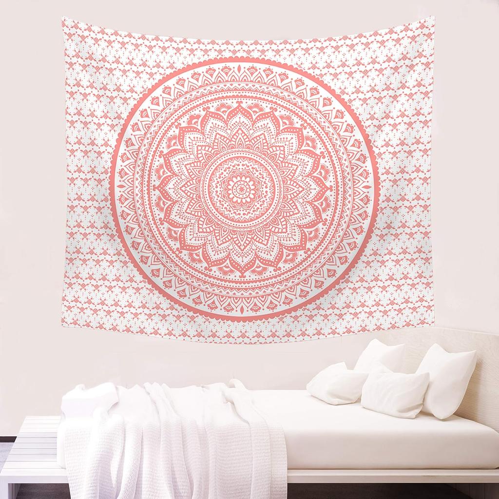 VIKAMA Pink Mandala Tapestry Indian Hippie Psychedelic Wall Hanging Bedroom Teen Room Yoga Room Meditation Wall Decoration