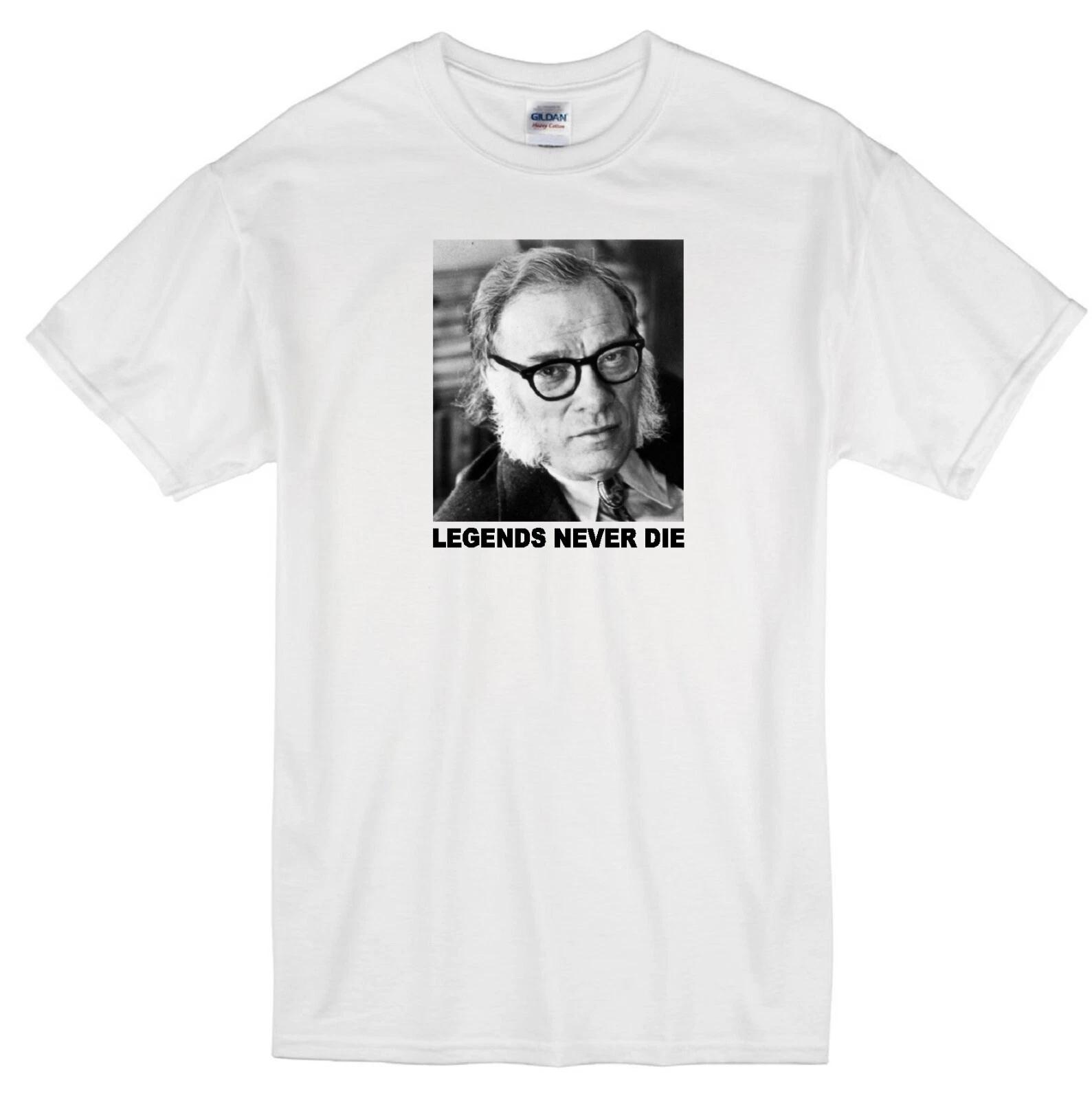 ISAAC ASIMOV  LEGENDS NEVER DIE  FOUNDATION I, ROBOT NOVEL AUTHOR WHITE T-shirt 2XL