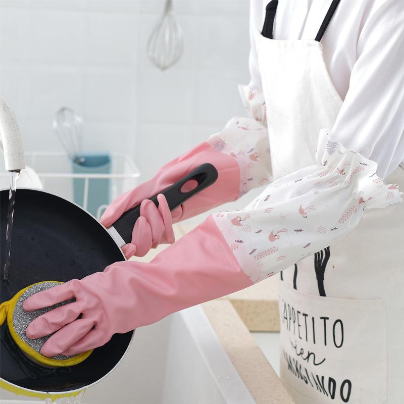 Fleece-Lined Waterproof Rubber Gloves for Dishwashing and Laundry