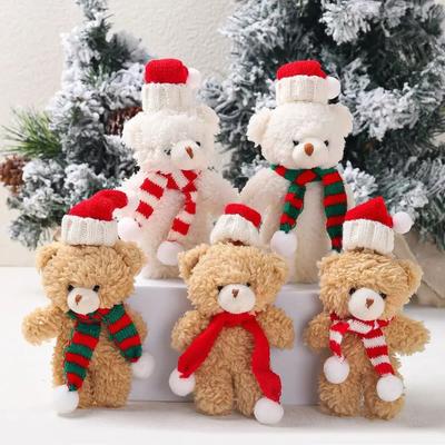 Mini Christmas Bear Doll Plush Bear Gift Idea Clothing Bag Keychain Pendants Baking Decor Christmas Drop Ornaments Kid Xmas Gift Idea