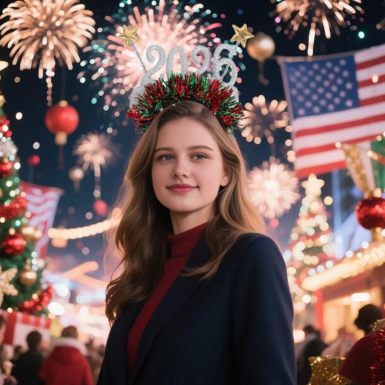 Bentiță cu sclipici 2026 pentru Revelion, petrecere de Crăciun, accesoriu de păr cu stele, acoperământ de cap festiv pentru sărbătoarea numărătorii inverse