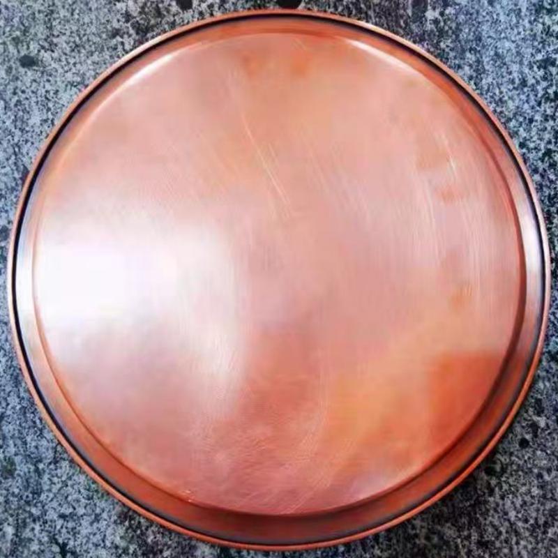 Handcrafted Vintage Red Copper Fruit Tray,Large Size Home Hamburger/Food Cheese Tableware,35cm Snack Cake Plate Table Decoration