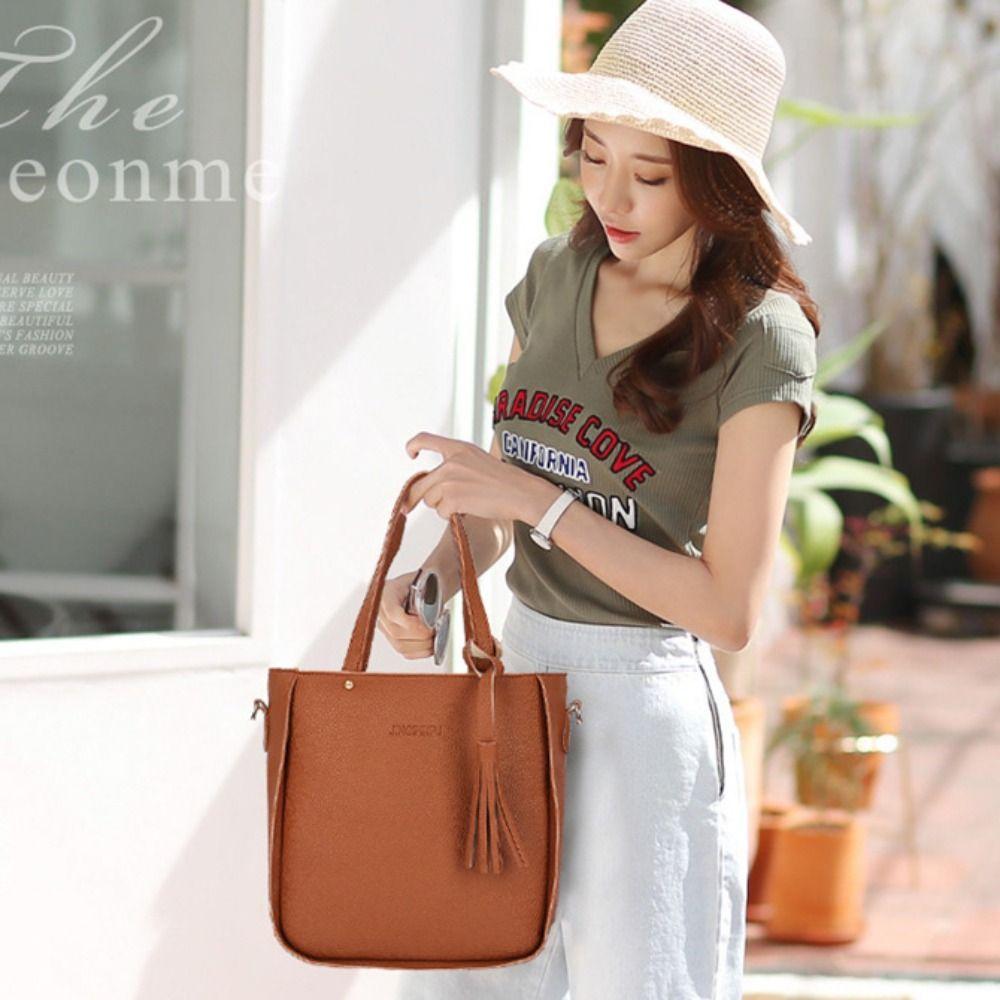 4pcs/set Tassel Women Crossbody Bag Large Capacity Handbag Simple PU Leather Shoulder Bag  Girls