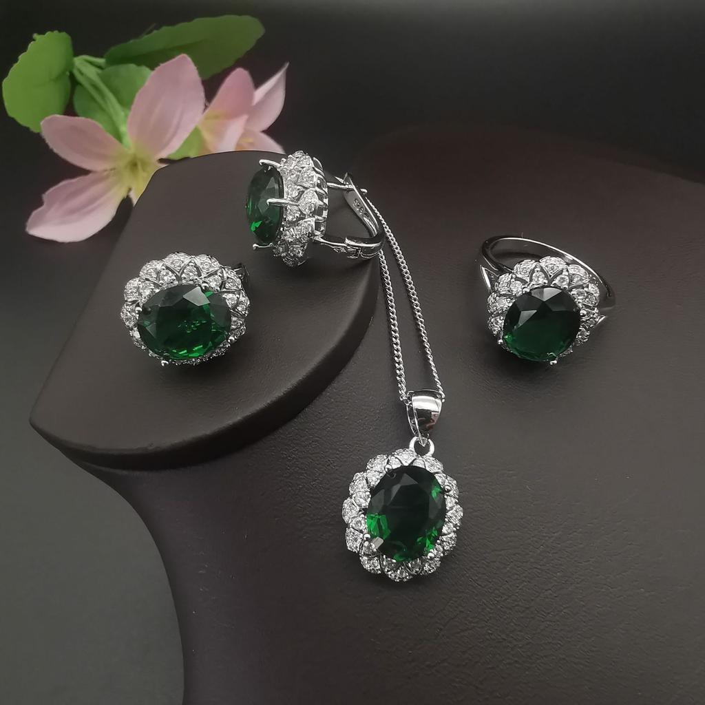 Personalisierter Modeschmuck Platinplattiert Amethyst Zirkon Halskette Ohrringe Ringe