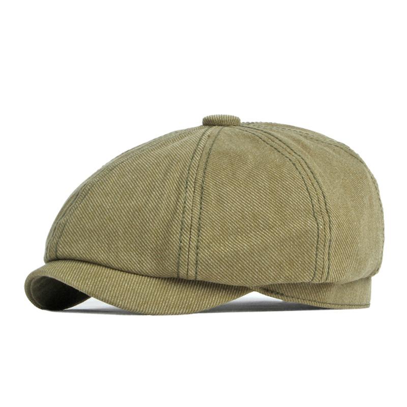 Freedom Outdoors Men's Army Green Spring Fall Newsboy Cap British Cotton Octagonal Hat Solid Herringbone Flat Cap Beret For Eight Blade Hats Gorras 58Cm