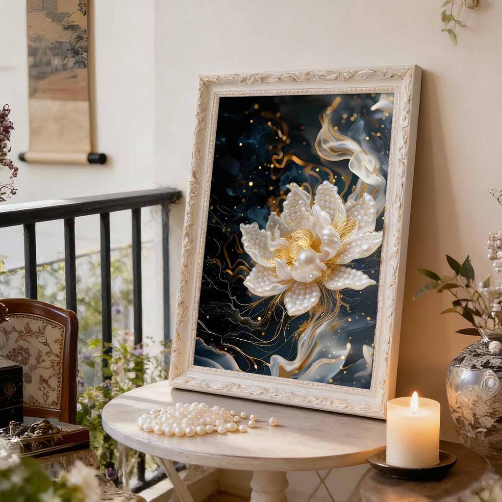 Pearl Painting Kit White Lotus Flowers Theme Frameless Handicraft DIY Bedroom Decoration Living Room Wall Art Room Decoration Art Craft Decoration