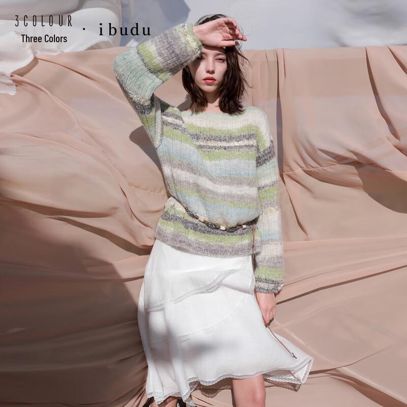 Sancai Women's Striped Off-Shoulder Knit Sweater