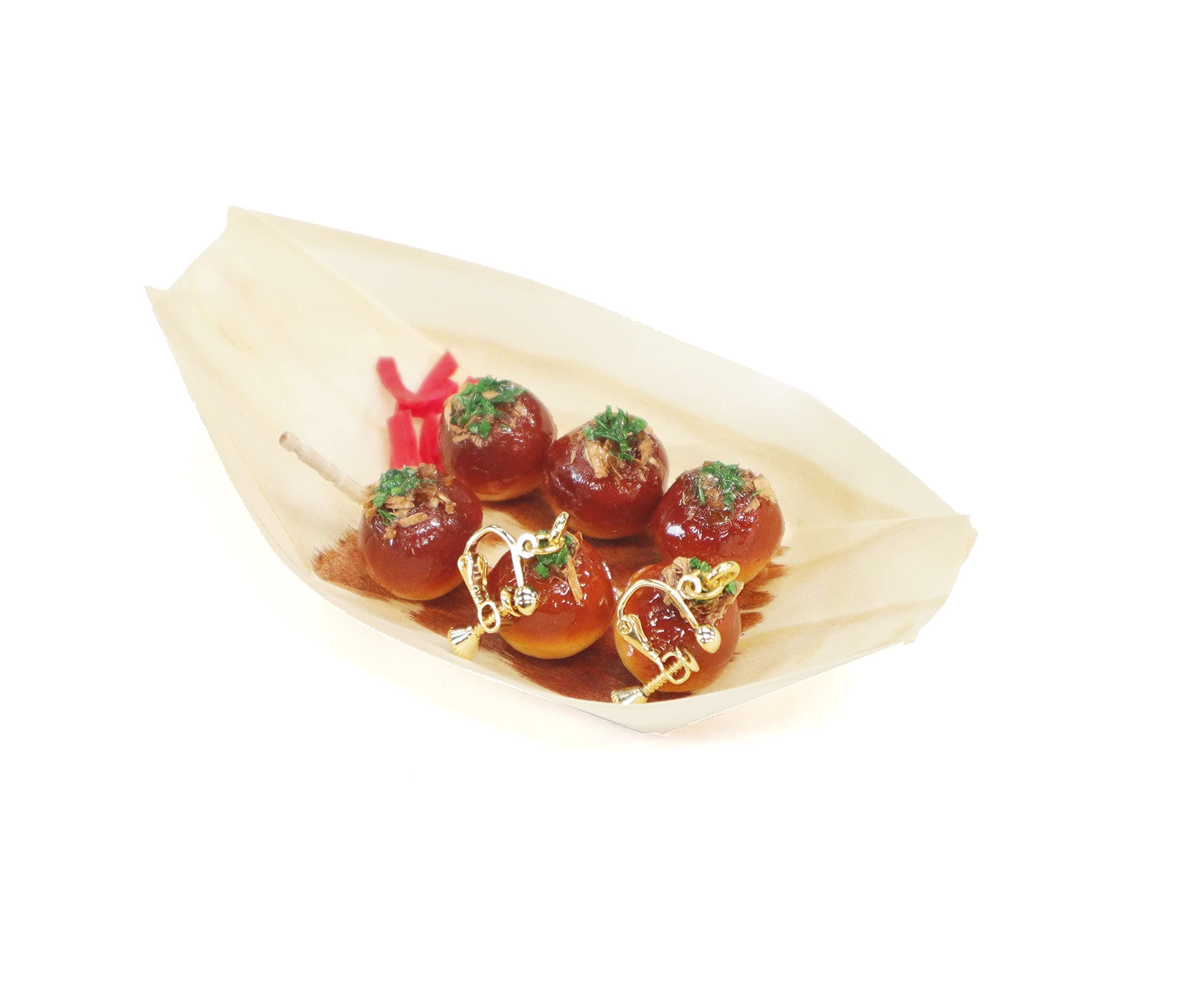 

Food sample 4 mini boat accessory case and takoyaki earrings set takoyaki, platter, half-eaten (gold) золотий