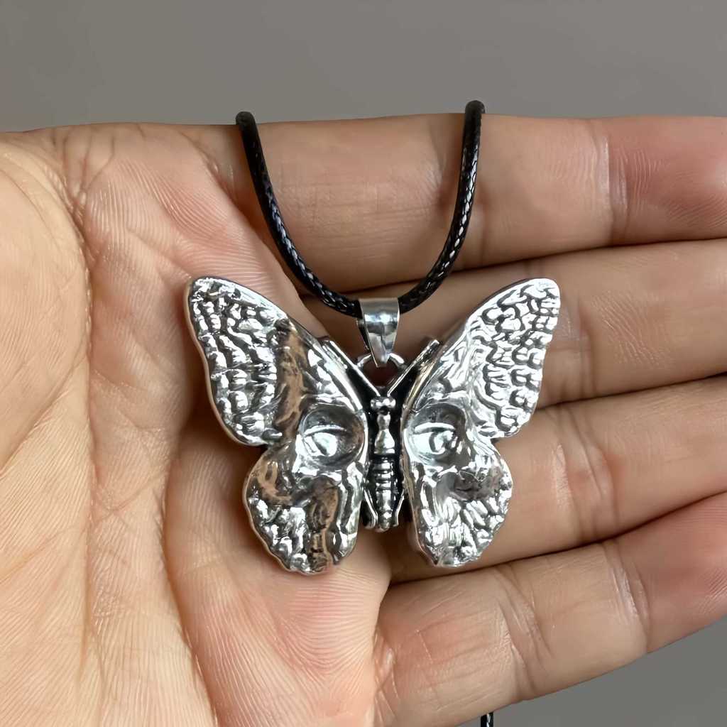 Gothic Skull Butterfly Pendant Necklace With Alloy Chain For Men And Women