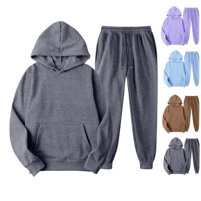Two-piece Casual Hoodie Suit, Women's Color Fleece Suit, Pocket Sweatpants