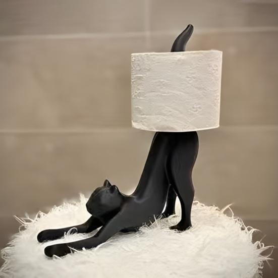 Tissue Rack Holder Stretched Kitten Shape Toilet Paper Roll Stand Easy Installation Bathroom Kitchen Napkin Organizer