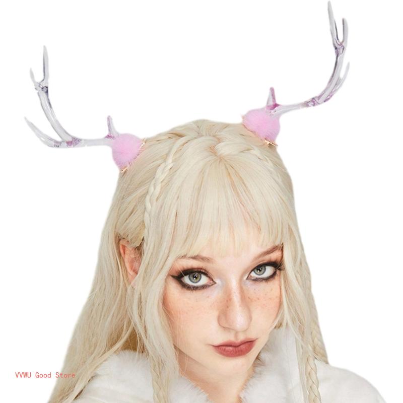 2PCS Lovely Hair Clip Clear Christmas Antler Hair Barrettes Bangs Hair Clip