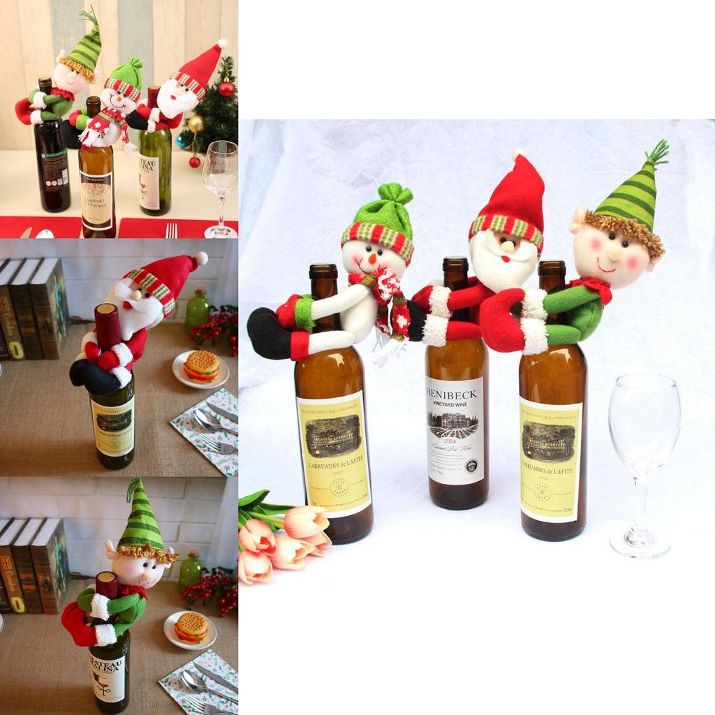 Charmante Weihnachts-Heimdekoration Weihnachtsmann Schneemann Weinflaschenbezug Set für festliche Feiern