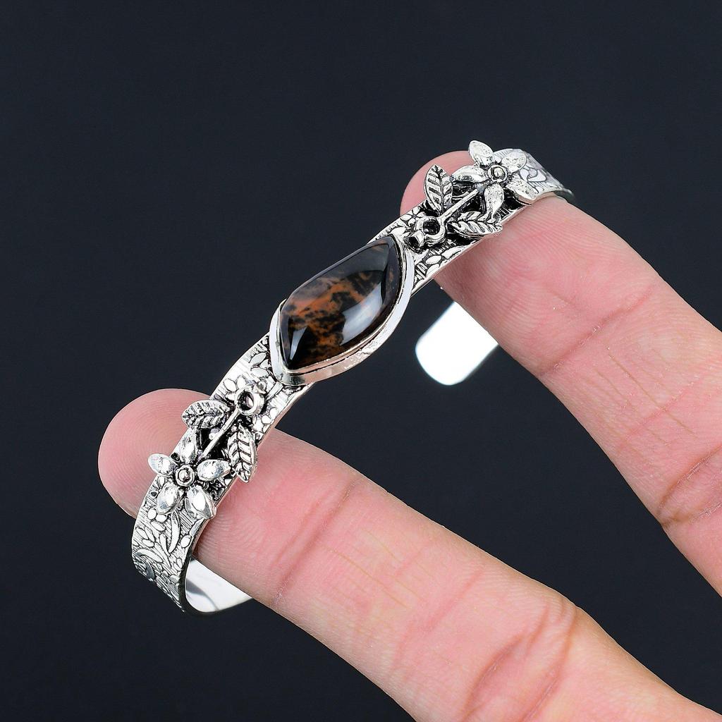 Sterlingsilber Trillion Mahagoni Obsidian Edelstein Wurzelchakra Armreif