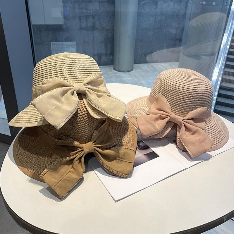 French Elegant Bow Straw Hat Fashion Versatile Sun Hat Women's Seaside Sun Hat Spring and Summer Big Eaves Sun Protection Hat