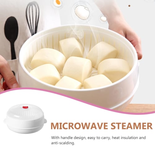BEBEMOKO Microwave Steamer with Clear Lid, Steaming Plate for Even Food Heating, Water Retention Design, Kitchen Cookware