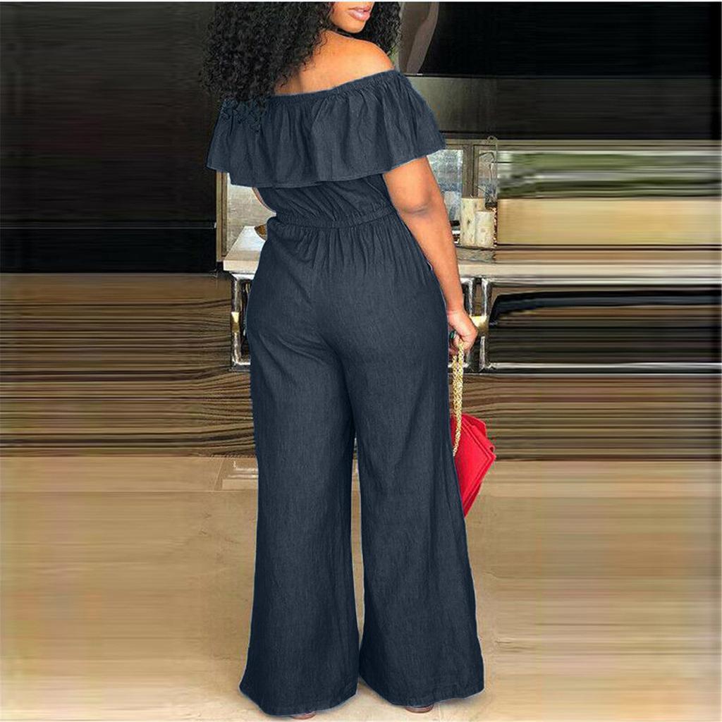 Eine Schulter ärmelloser Overall für Frauen Mode Denim Beine Hosen Strampler Eleganter Overall mit hoher Taille