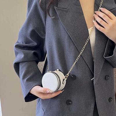 Elegant Chain Small Round Pouch Anti-splash Water Vintage Lipstick Hanging Neck Bag Mini Solid Color Detachable Coin Purse