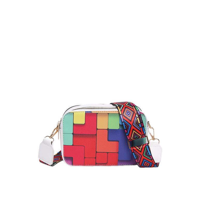 2025 Herbst neue Mode kariert kontrastfarbig Schulter Umhängetasche lässiger breiter Schultergurt hochwertig kleine quadratische Tasche