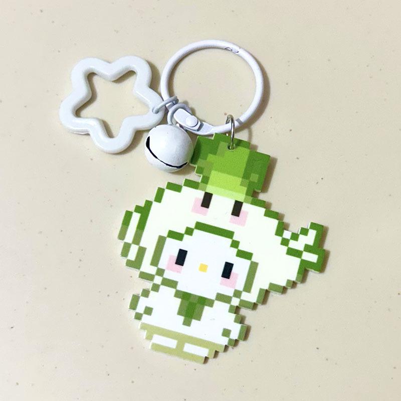 2Pcs Cute Pixel Style Sanrio Hello Kitty Bell Star Keychain Pendant Girl Phone Chain Ccd Camera Charm Accessories Keyring Gifts
