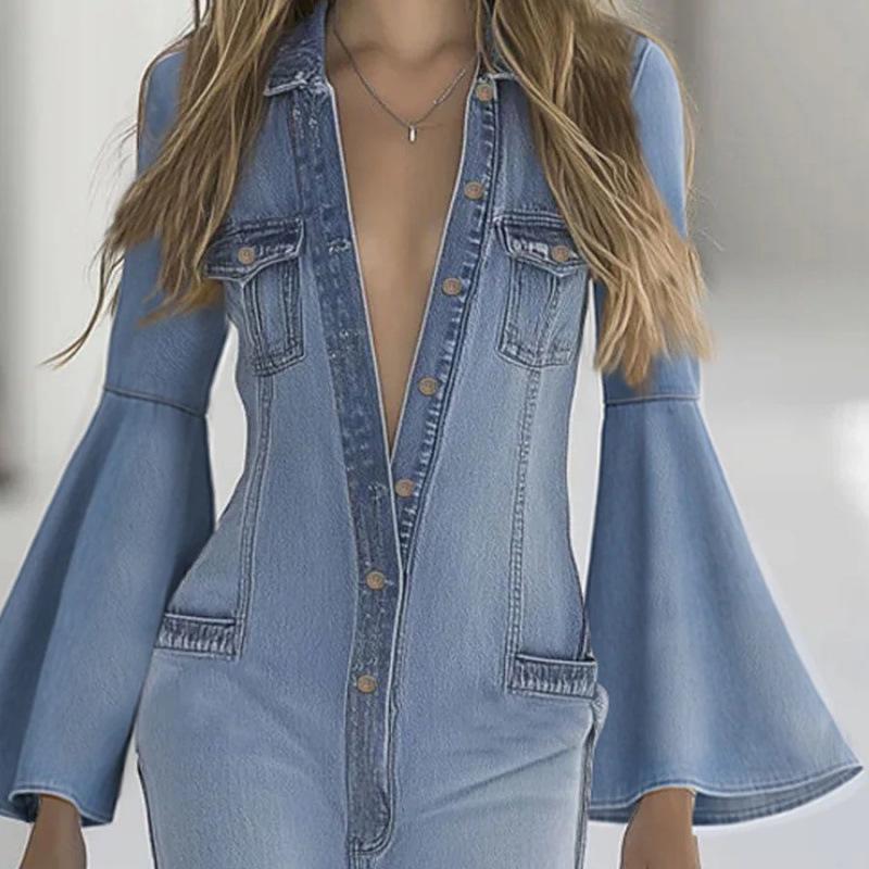 2026 Damen Lässiger Denim-Overall in Unifarbe - Herbst/Winter Stil