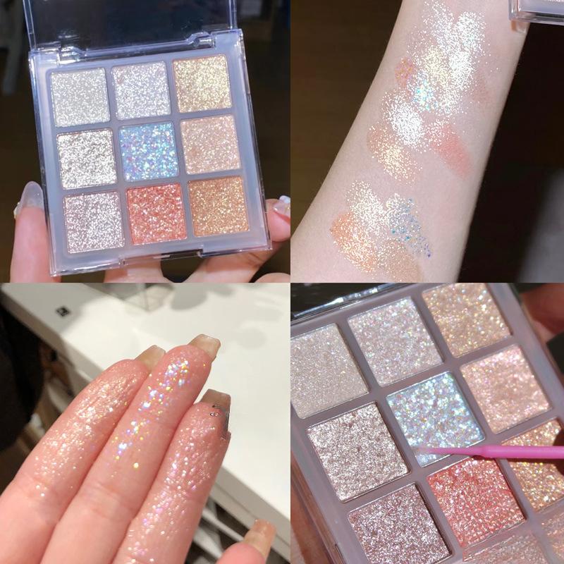 9barevná matná třpytivá paleta očních stínů, diamantové třpytky, tělové lesklé líčení