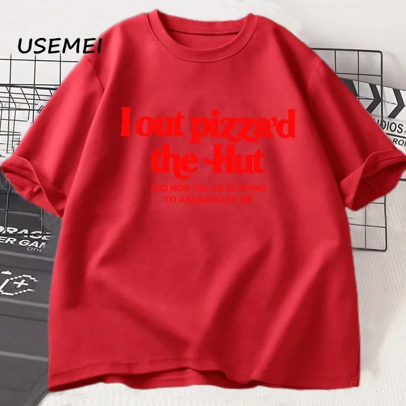 I Out Pizzad The Hut CIA Assassinate Me Cursed TShirt Unisex Women Tee Cursed T Shirt Paris Hilton Tshirt Cotton Short Sleeve Tee S