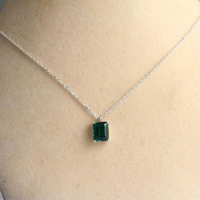 Grüne Zirkon Halskette, Damen Halskette, 925 Sterling Silber, Silberschmuck, handgefertigte Halskette