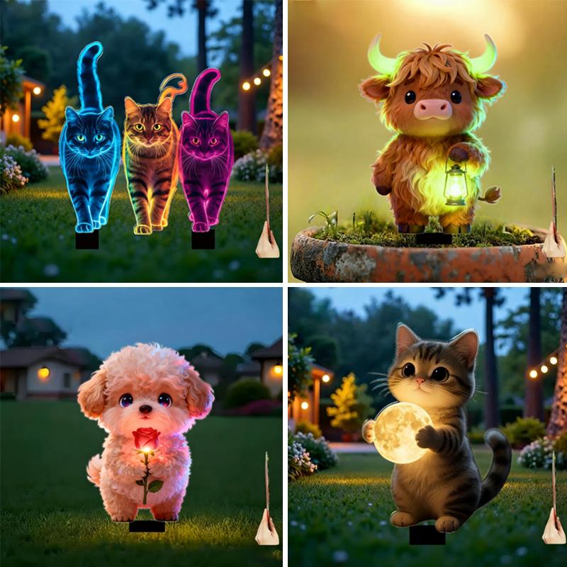 2D Flat Neon Color Cat Garden Stake Whimsical Animal Yard Decor for Outdoor Garden Flowerbed Standout Ornament