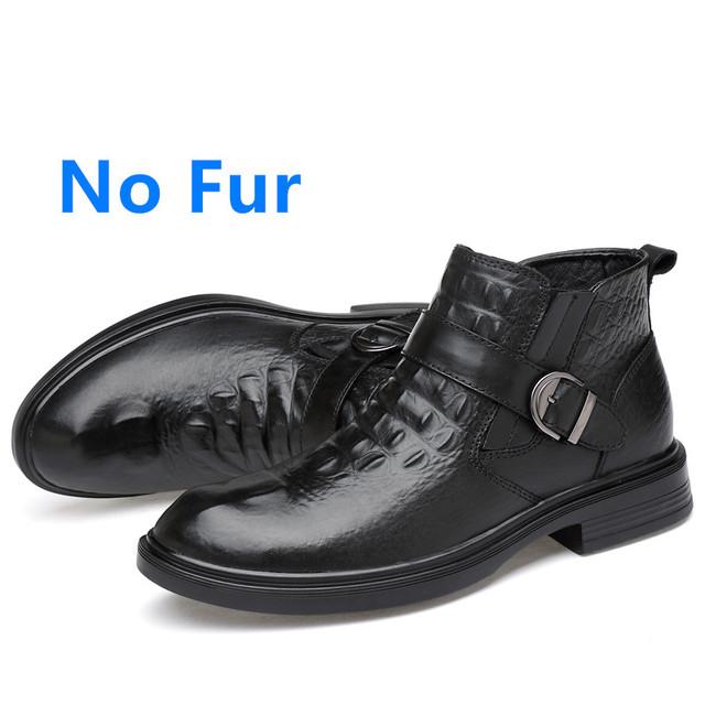New High Quality Genuine Leather Mens Boots Luxury Men Casual Shoes Fashion Plush Ankle Boots For Men Winter Man Shoes With Fur