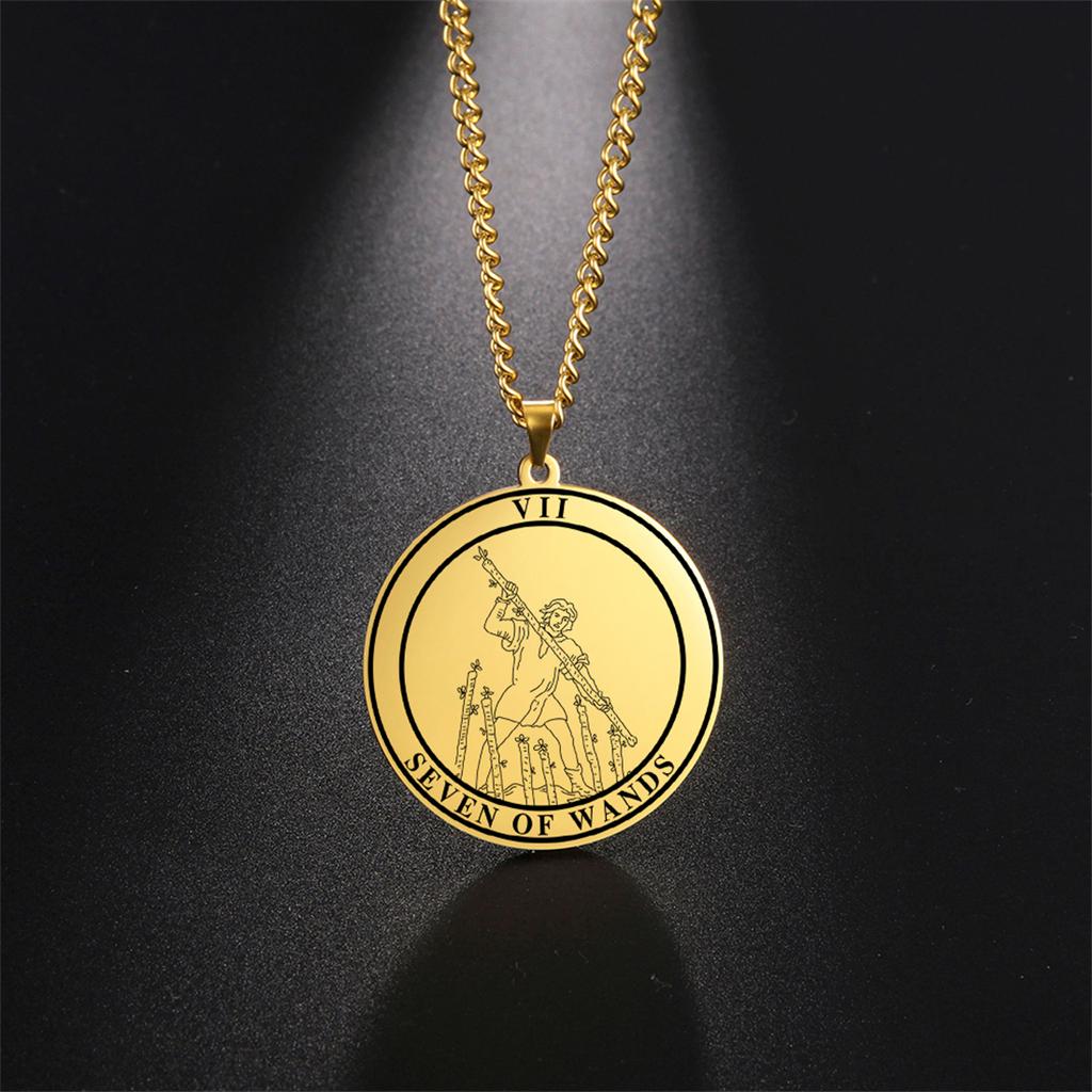 Arcana Tarot Pendant Necklaces Stainless Steel Round Tarot Cards Necklace for Men Vintage Astrology Jewelry Gift