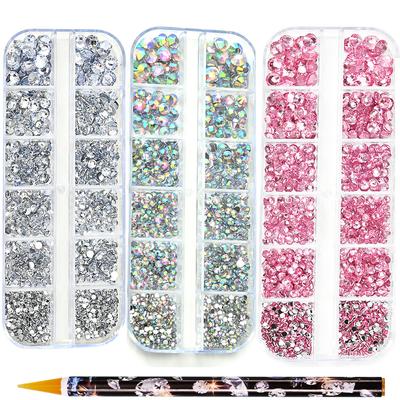 2 teile/satz Nail art Strass Kit 12 Grids Flatback Kristall Klar AB Bohrer Mit Stift DIY Maniküre Nail art Dekoration Zubehör